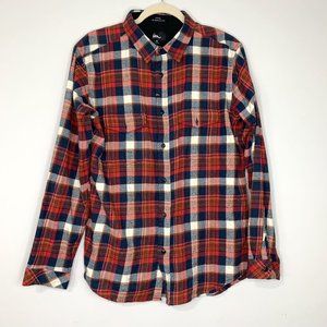 IM Imperial Motion 100% Cotton Red‎ Plaid Flannel Button Down Sz M